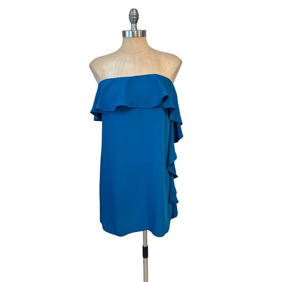 Amanda Uprichard Tally Strapless Dress $207 Size Medium Electric Teal Revolve - Picture 4 of 7